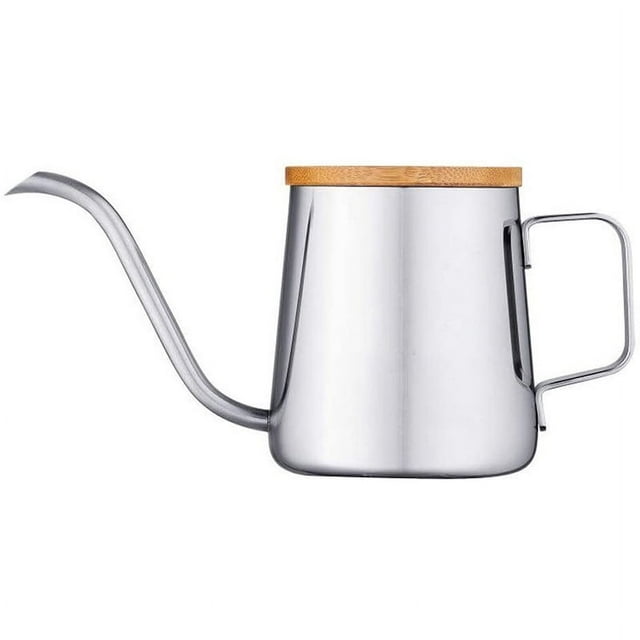 Cafetera de mano de acero inoxidable con orejas colgantes de teflón Cafetera de mano con tapa de bambú Boca larga Boca fina Cafetera con filtro antigoteo