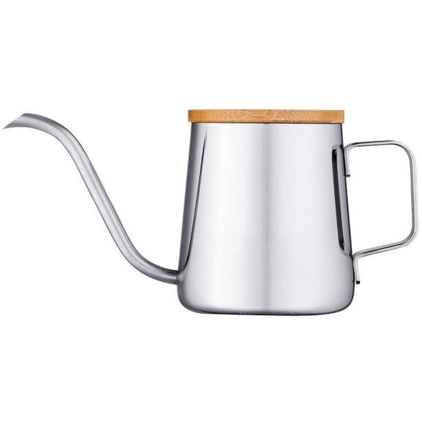 Cafetera de mano de acero inoxidable con orejas colgantes de teflón Cafetera de mano con tapa de bambú Boca larga Boca fina Cafetera con filtro antigoteo