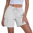 thumbnail image 3 of Fsgntruao Women Solid Color Clothing With Elastic Casual Elastic Pockets Five-Point Four Pockets Pants Overalls, 3 of 6