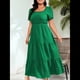 thumbnail image 4 of Vestido Holgado con Cuello Cuadrado y Volantes para Mujer, Informal, con Espalda Fruncida, Sin Mangas, para Playa y Sol. Verde 4XL, 4 of 9