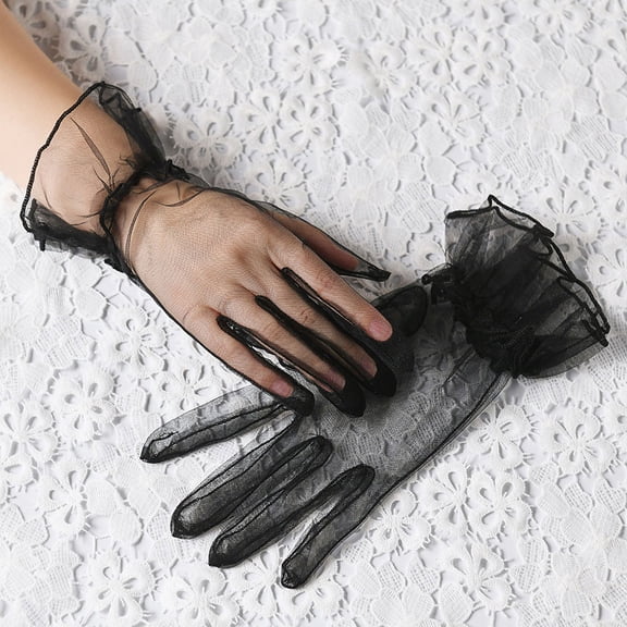 suxuMhao Short Sheer Mesh Tulle Gloves Translucent Formal Wedding Black One Size Breathable Sheer Gloves for Wedding Prom Party Elegant Short Mesh Gloves 3 Pairs