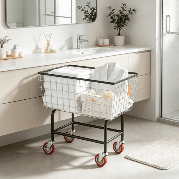 Wire Laundry Cart, 2.8 Bushel Wire Laundry Basket with Wheels, 26.7" x 21.7" x 26.4" Commercial Grade