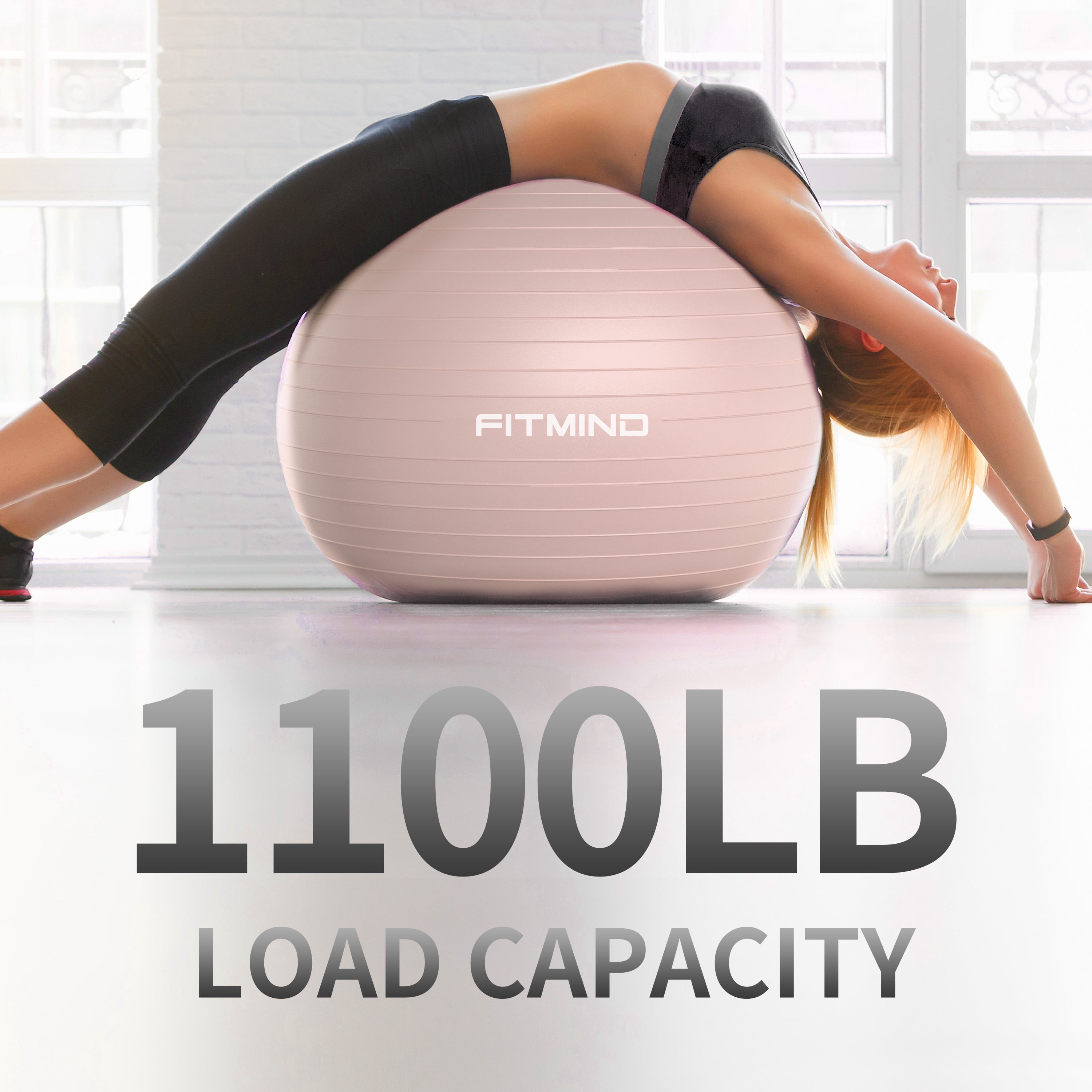 FITMIND Thick Exercise Ball 25.6" for Yoga and Pilates, 1100LB Load Bearing, Hand Pump, Anti-Burst, Pink