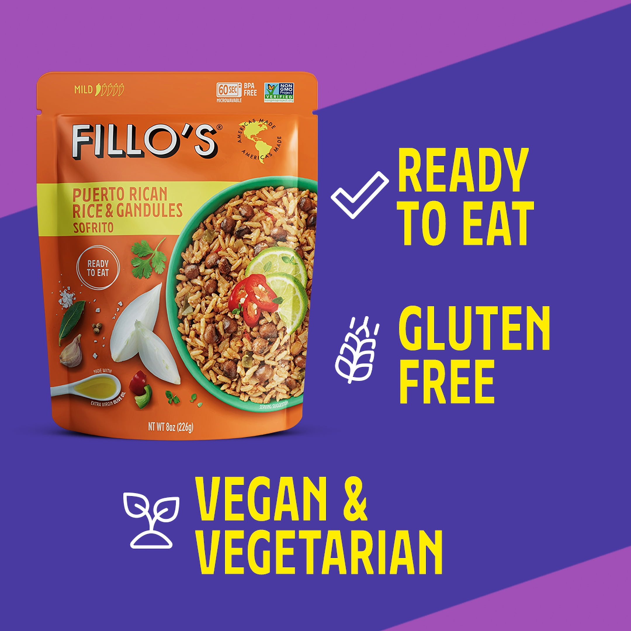 FILLO'S Puerto Rican Rice and Pigeon Peas Gandules, 8 oz, 6 Count