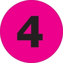 Tape Logic Number Labels "4" 1" Circle Fluorescent Pink 500/Roll DL6754
