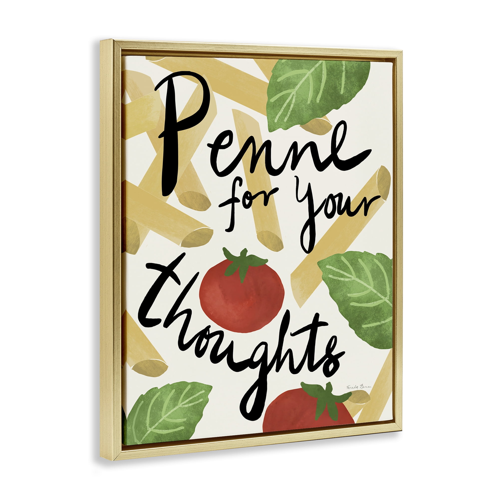 Stupell Industries Penne For Your Thoughts Food & Beverage Painting Gold Floater Framed Art Print Wall Art, 25 x 31