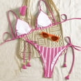 thumbnail image 4 of DORKASM Women's Striped Tassel Bikini Set – Print Top & Thong Bottom, Swimwear Pink XL, 4 of 4