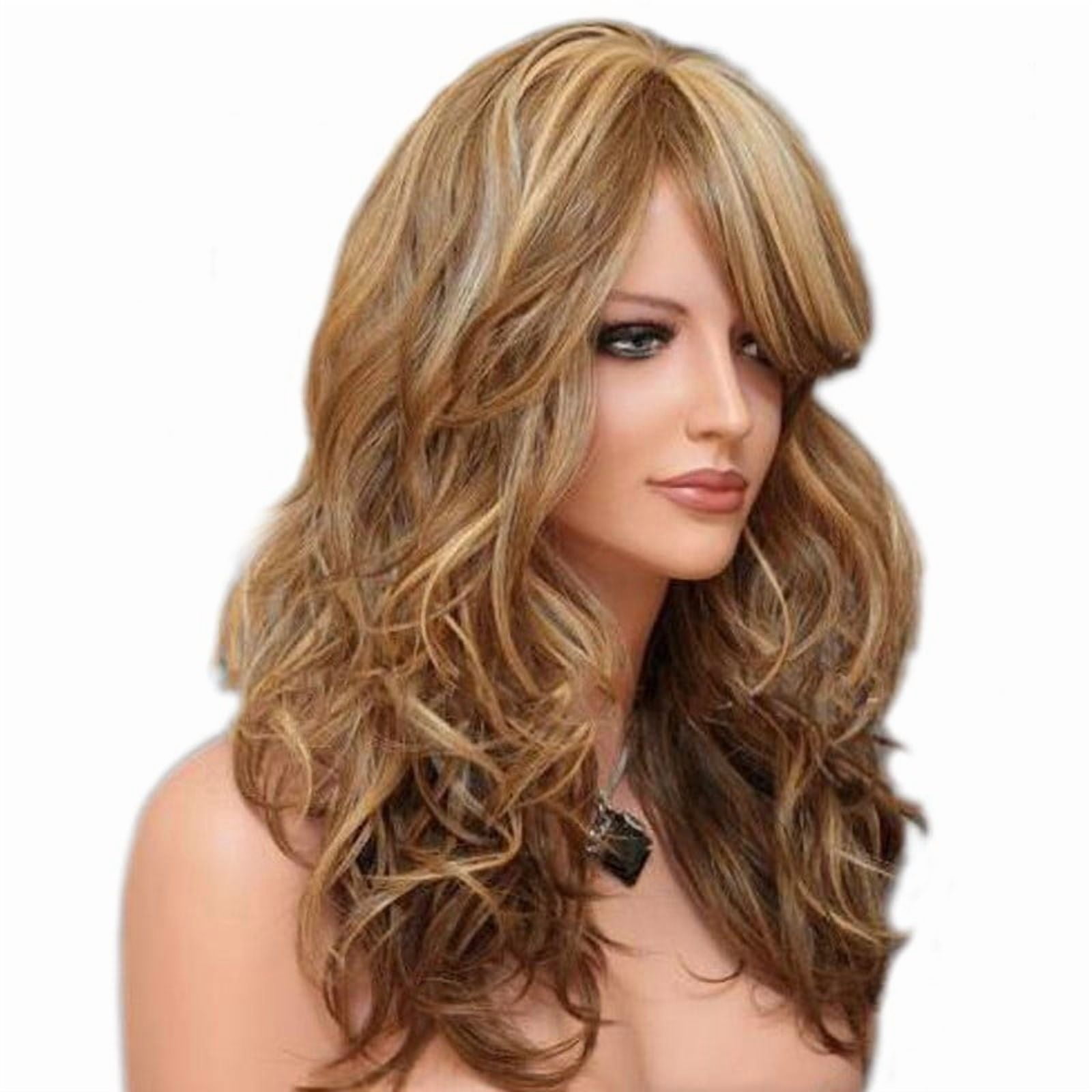 TL New European and American Style Wig for Women, Mixed Blonde Wig, Medium Long Curly Hair with Side Bangs, Synthetic Wig