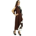 thumbnail image 5 of Bimba Brown Cold Shoulder Sleeves Midi Calf Asymetrical Hem Dress with Scarf - 4, 5 of 5