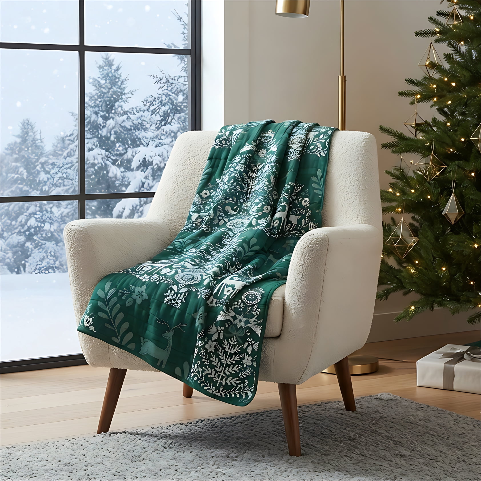 Greenland Home Noella Green Holiday Matelassé Reversible Throw Blanket, 50" x 60"