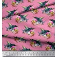 thumbnail image 2 of Soimoi Pink Rayon Fabric Leaves,Floral & American Robin Bird Decor Fabric Printed BTY 56 Inch Wide, 2 of 3