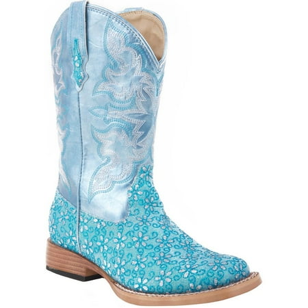 

Roper Kids Girls Glittery Floral Square Toe Casual Boots Mid Calf