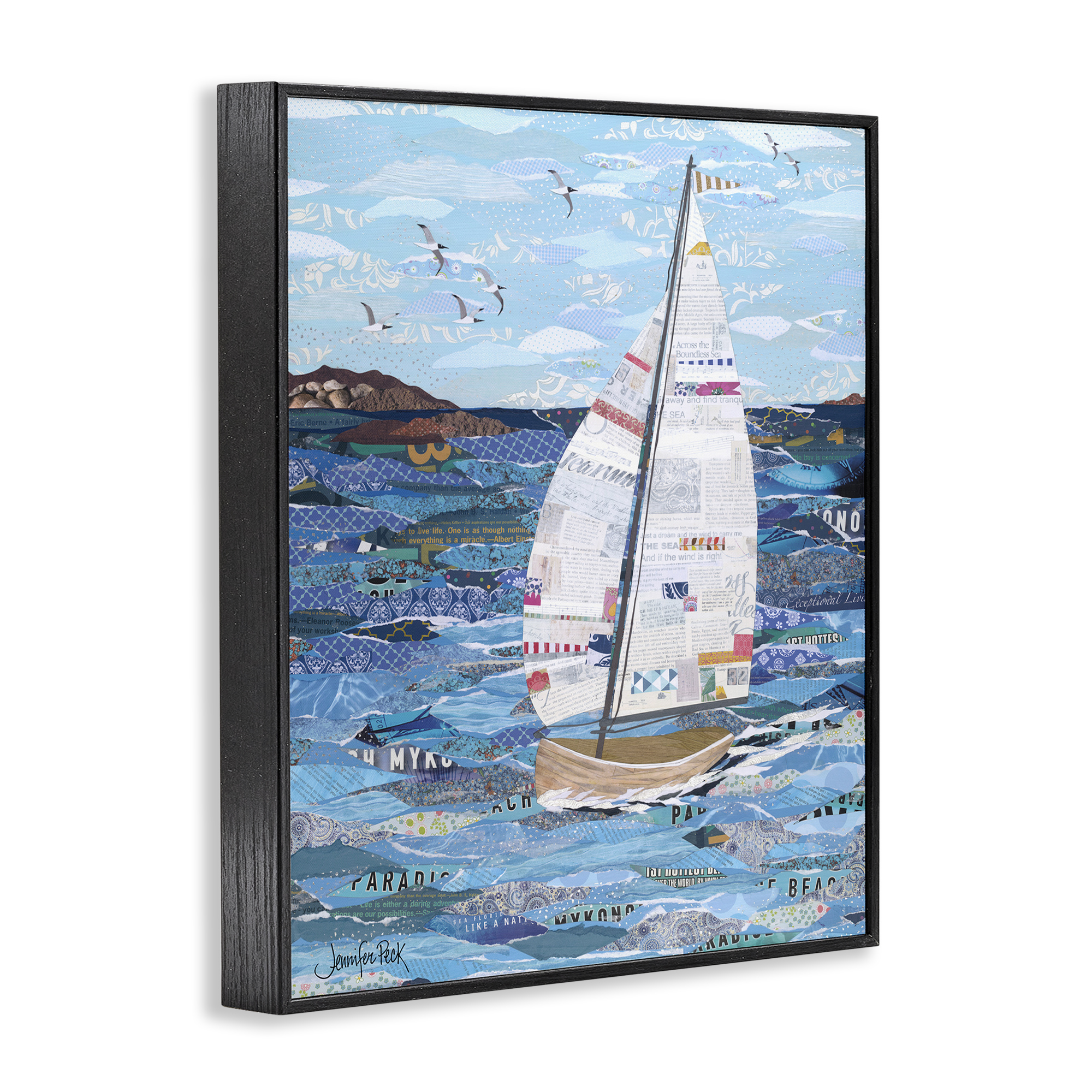 Stupell Industries Collaged Sailboat Scene Transportation Painting Black Framed Art Print Wall Art, 16 x 20