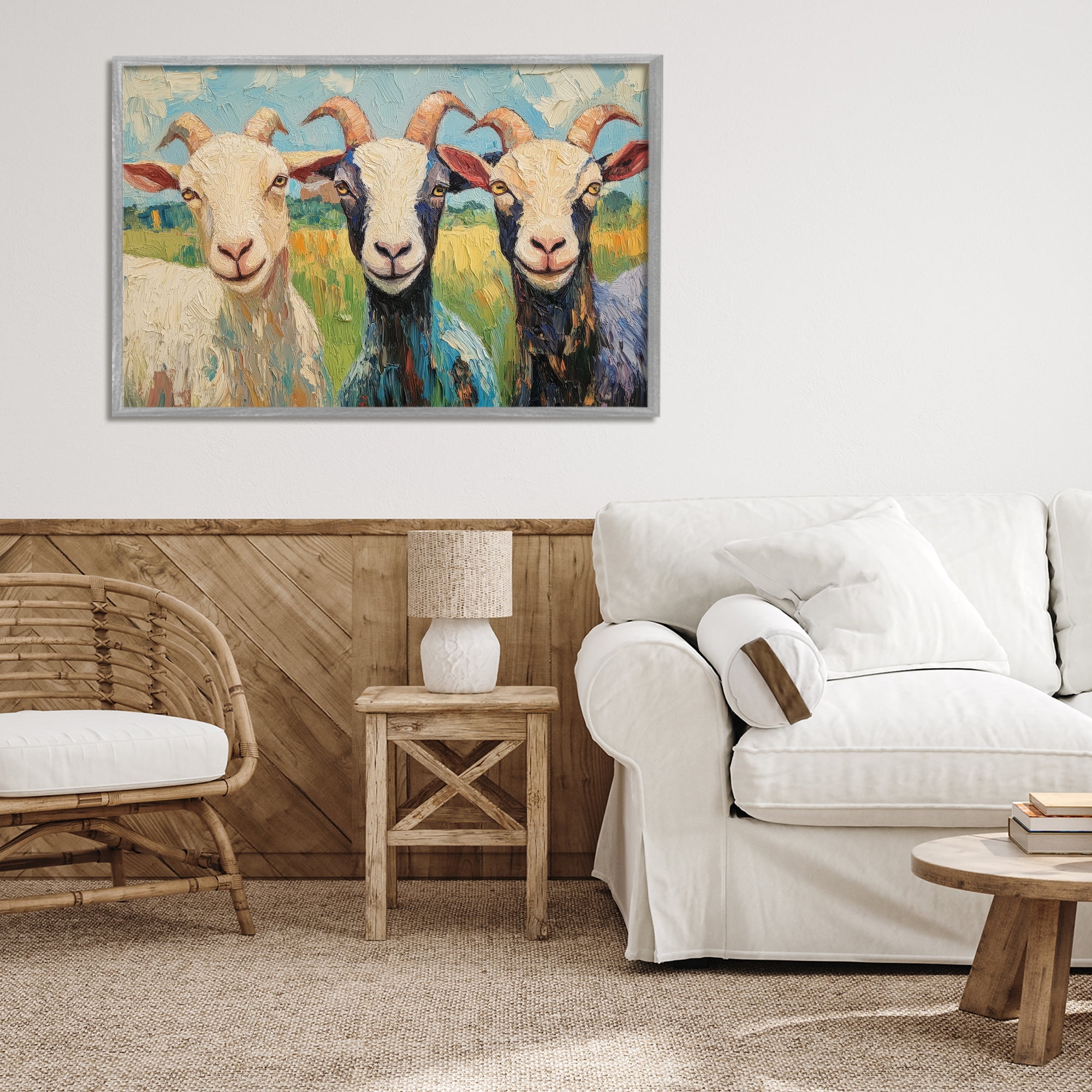 Stupell Industries Billy Goats in Bright Pasture Gray Framed Giclee Art, design by Petal Prints Design