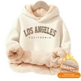 thumbnail image 5 of HUAXUN-Girls Sherpa Lined Hoodies Cute Graphic Hooded Sweatshirts Loose Comfy Long Sleeve Hoodie Winter Warm Pullover Tops with Pockets(Beige,3-4Years), 5 of 5