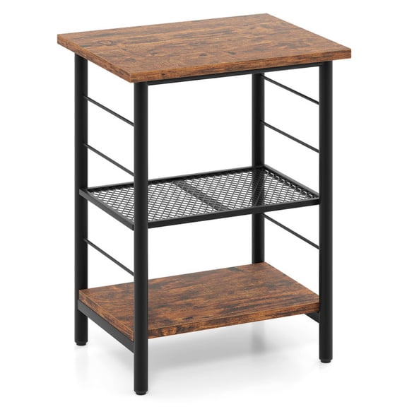 Furnibear 3-Tier End Table Space-Saving Nightstand Industrial Bedside Table for Living Room Bedroom - Natural