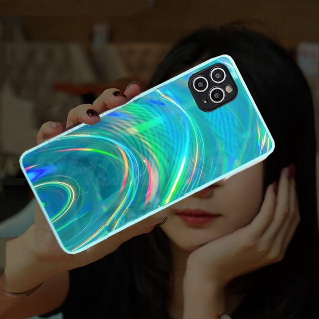 Funda 3D con purpurina láser arcoíris para iPhone, carcasa trasera con marco de silicona suave para modelos 12, 11 Pro Max, 12Mini, X, XR, XS Max, 7, 8, 6, 6s Plus, SE 2020 Fivean unisex