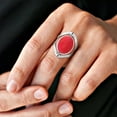 thumbnail image 2 of Two in One Flip Red Coral and Green Turquoise Oval Sterling Silver Ring-7, 2 of 6