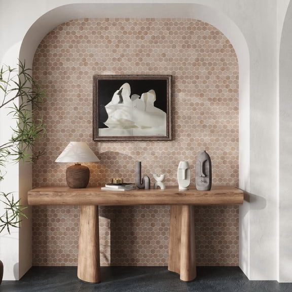 Lucenza 12x12 in. Clay Beige Matte Recycled Glass Hexagon Mosaic Wall and Floor Tile (5.28 sq ft/case, 6-Pack)
