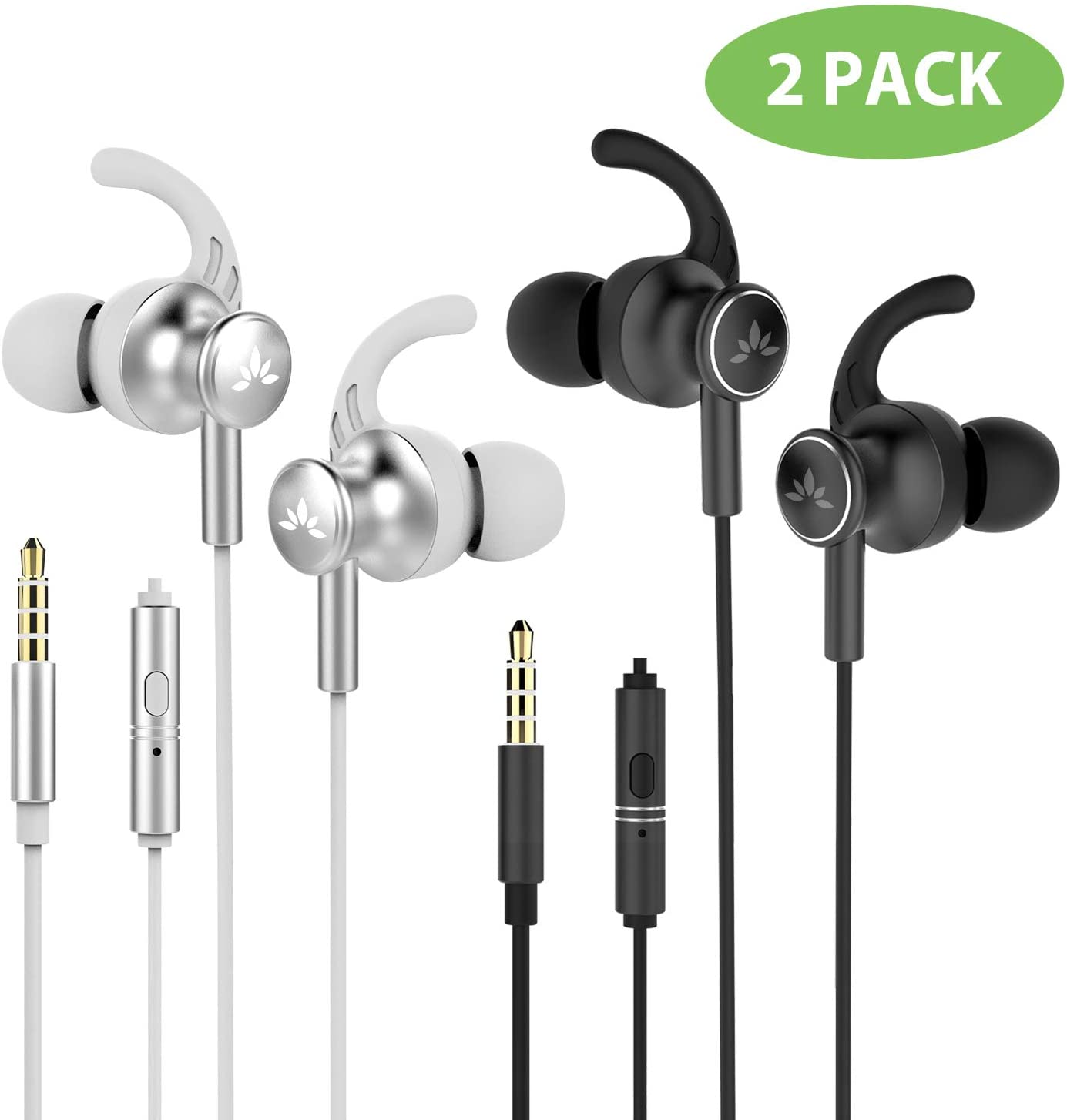 Avantree 2Pack Sports Earbuds Wired with Microphone, Sweatproof