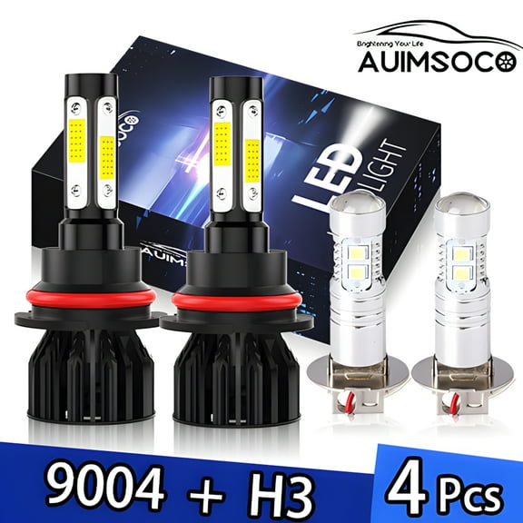 For Nissan Xterra 2000 2001 9004 H3 4-Pack Hi/Lo Beam Fog Lights Combo Led Headlights 6000k Bulbs White 8000 Lumens Kits High Power Lamps Plug-N-Play