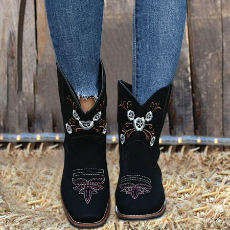 

NECHOLOGY Womens Snow Boots Size 11 Size Ankle Toe Fashion Style Boots Ethnic Heel Women s Boots Low Heel Lace up Black 7.5