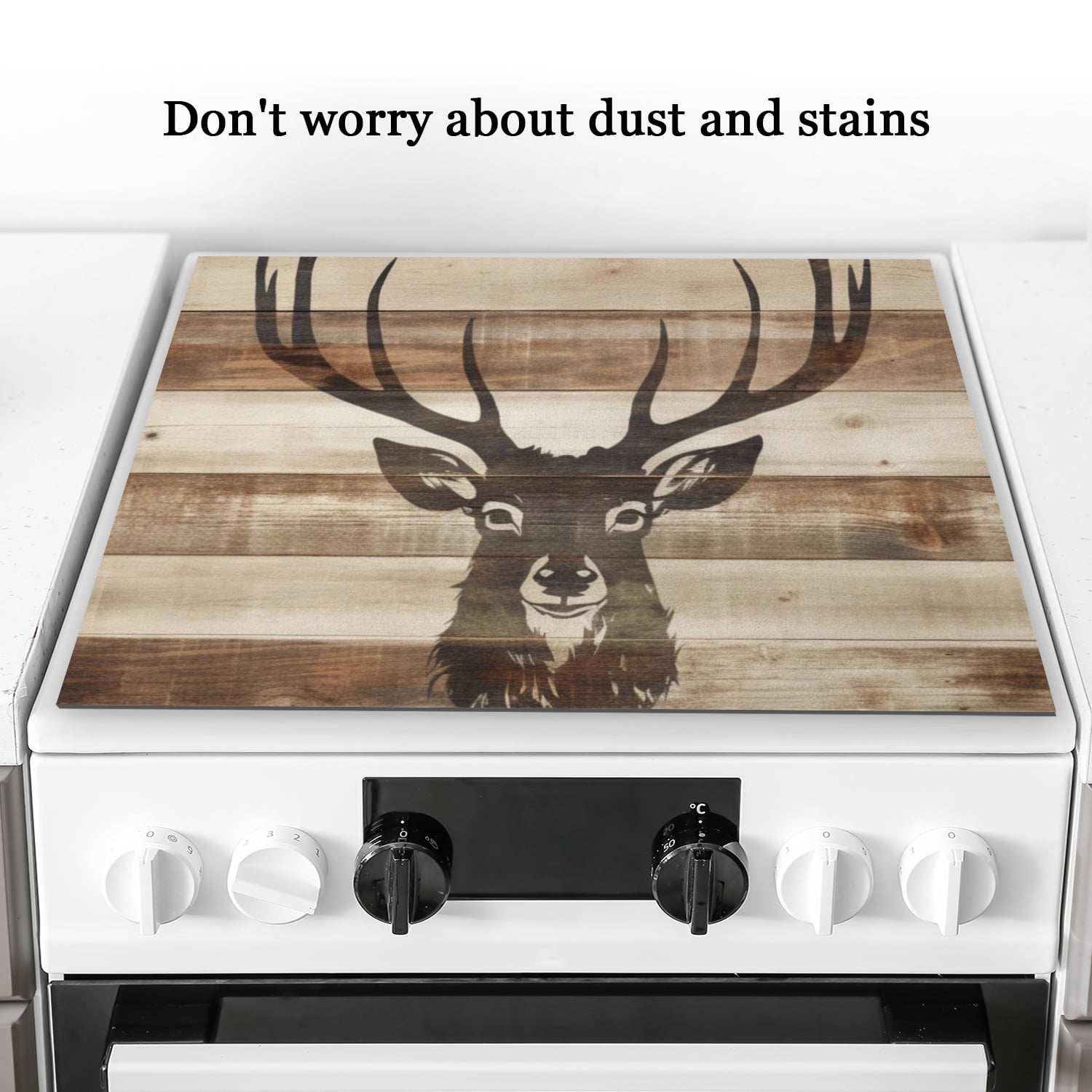Square Electric Stove Top Covers, Deer Head on Rustic Wood Print Diatomite Foldable Waterproof Stovetop Mat, Washable Kitchen Decor Pad for Kitchen RV (28×20 Inch)