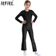 thumbnail image 2 of Mono para gimnasia y Ballet para niñas, mono de Color sólido con cuello redondo y manga larga con parte inferior acampanada, leotardo para el cuerpo, 2 of 5