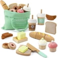 thumbnail image 1 of Juego de 17 piezas de juguete de panadería de madera para niños, juego de comida para niños pequeños de 3+, accesorios de cocina con bolsa de compras, juguetes de comida para cortar, regalo para niños, 1 of 4