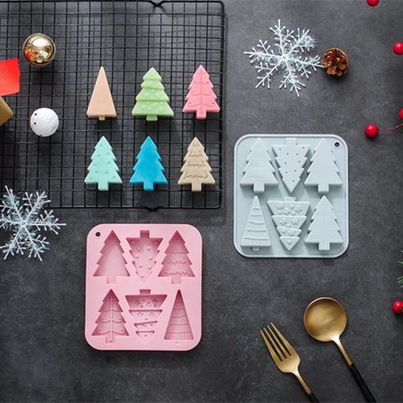 Mifelio Silicone Christmas Tree Mold, 6 Cavity Chocolate Candy Mold, Non Stick Baking Tray for Cake Decorating Jelly Pudding Soap Making, #02