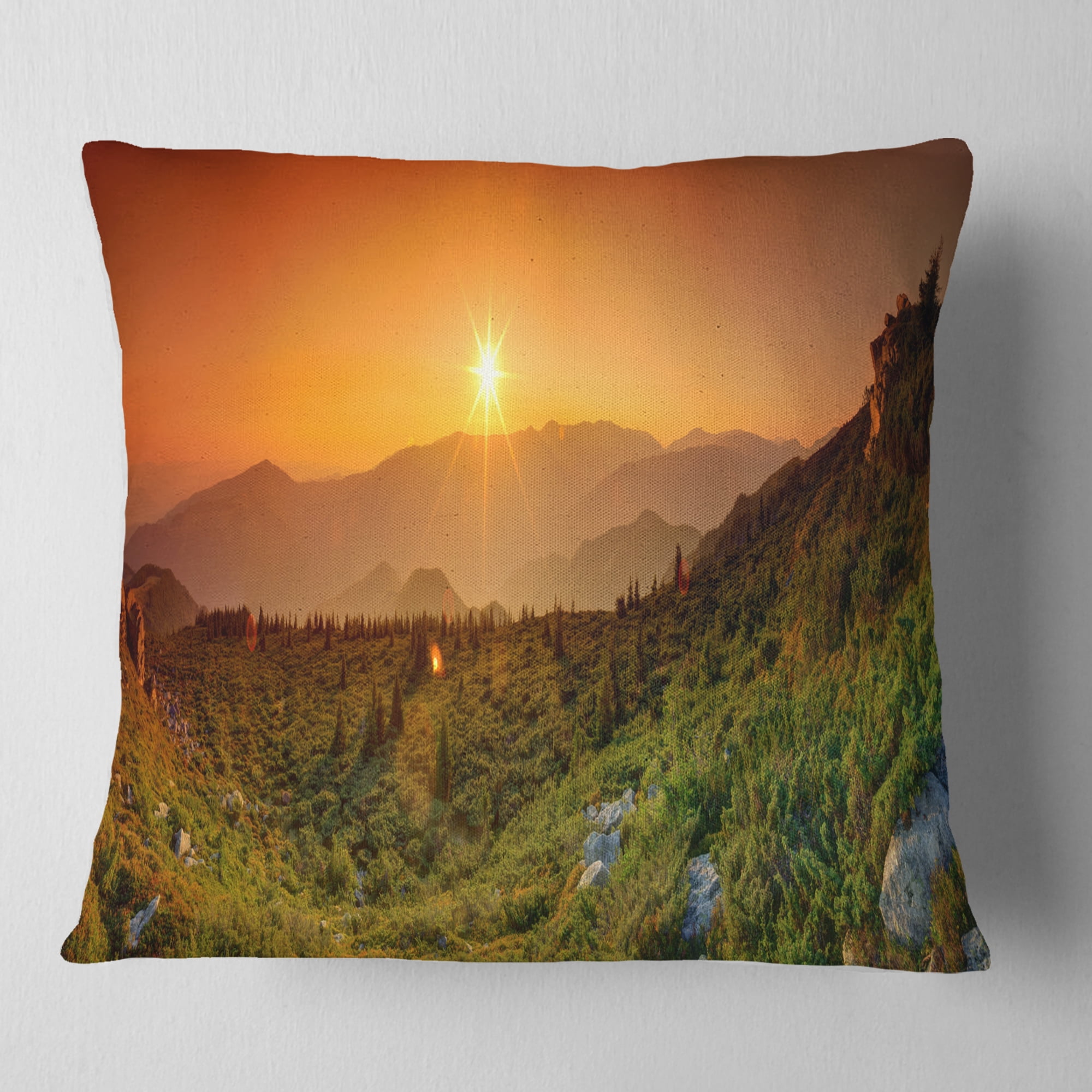Designart Summer in Mountains Panorama - Abstract Throw Pillow - 18x18