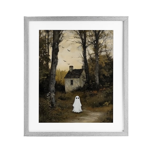 Stupell Industries Contemporary Little Ghost in Cottage Forest Gray Framed Print Under Glass, 13 x 16, by Arlington Prints