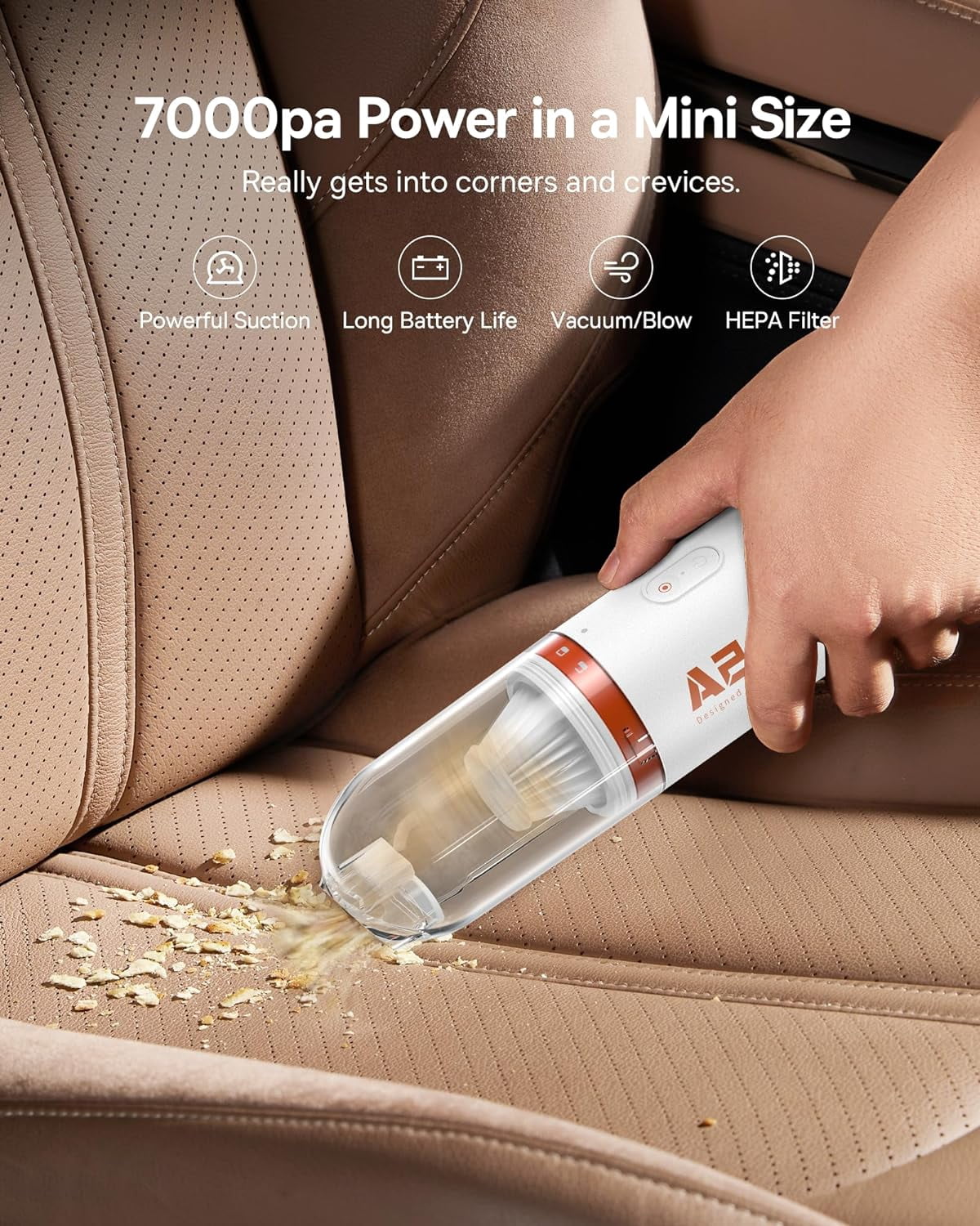 Baseus Handheld Vacuum Cleaner, Car Vacuum Cordless Rechargeable with Ultra Low Noise and 3H Type-C Fast Charging, Mini Portable Hand Held Vacuum Small Dust Buster for Dog Hair,Keyboard,Car