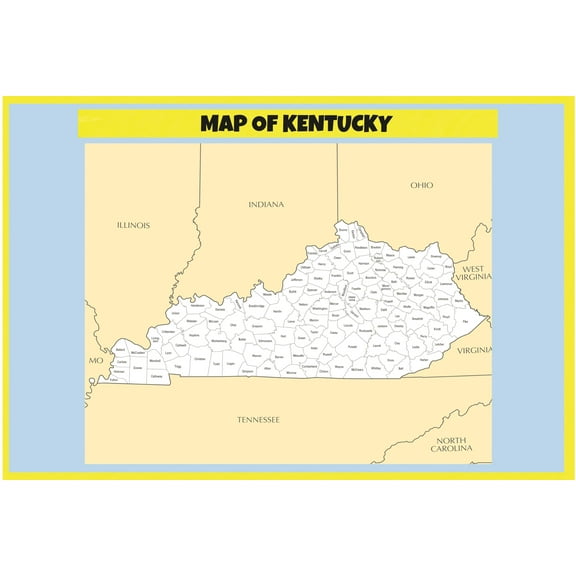 Map of Kentucky - Laminated Wall Map Poster Print Perfect for Classrooms and Homes - Vivid Imagery with Bright Colors - 18x24