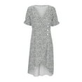 thumbnail image 4 of XDZJLR Robes pour Femmes Imprimé Midi avec Manches Bouffantes et Ourlet Robe Col en V, 4 of 5