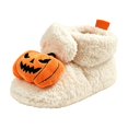 thumbnail image 2 of HTHLVMD Non Slip Hard Sole Slippers,Baby Halloween Slippers Pumpkin Jack O Lantern Plush House Shoes Warm Fuzzy Lining Non Slip Hard Sole Closed Toe Indoor Home Use Holiday Party Decor,White 5.5, 2 of 5