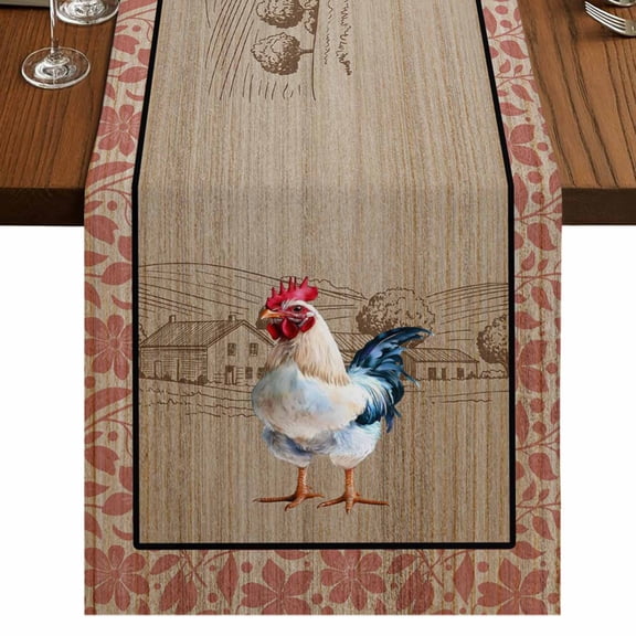 Table Runners 90 Inches Long Dress Scarves, Farmhouse Roosters Farmhouse Coffee/Dining/Kitchen Table Runner for Living Room, Vintage Farm Chicken Pink Leaves 13x90 Inch