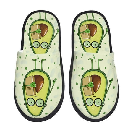 Balery Avocado with Glasses Slient Indoor Furry Fleece Comfort House Shoes Soft Non-Slip Home Shoes Cotton slippers House Slippers-- Large