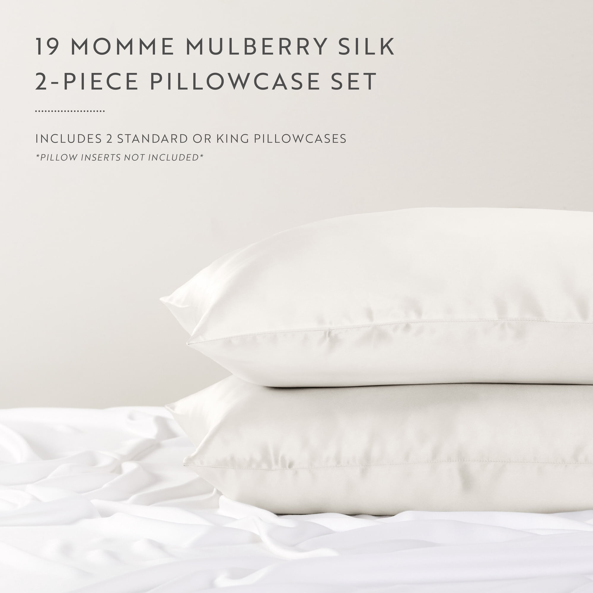 100% Mulberry Silk Pillowcase for Hair and Skin by Noble Linens, Antique White