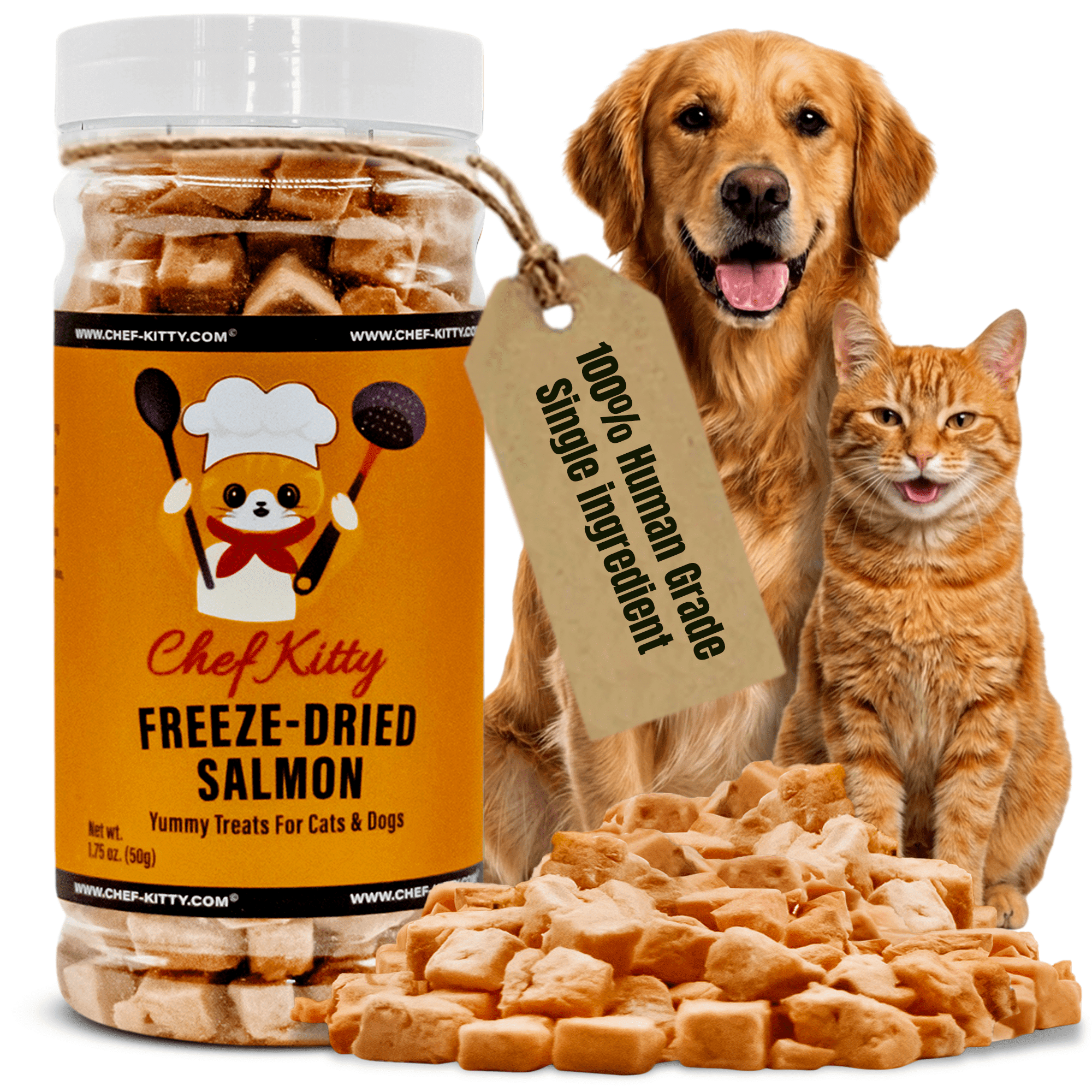 Chef Kitty Freeze Dried Salmon Cat Treats, Single Ingredient Wild Caught Salmon for Cats & Dogs, 1.4 oz
