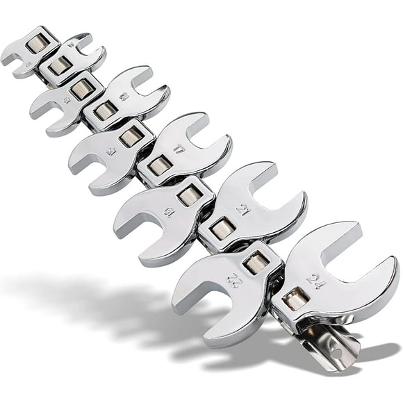 3/8" Drive Crowfoot Wrench Set, Metric | Includes Sizes: 10, 11, 13, 14, 15, 17, 19, 21, 22 & 24mm | 10-Piece Kit with Clip Organizer.