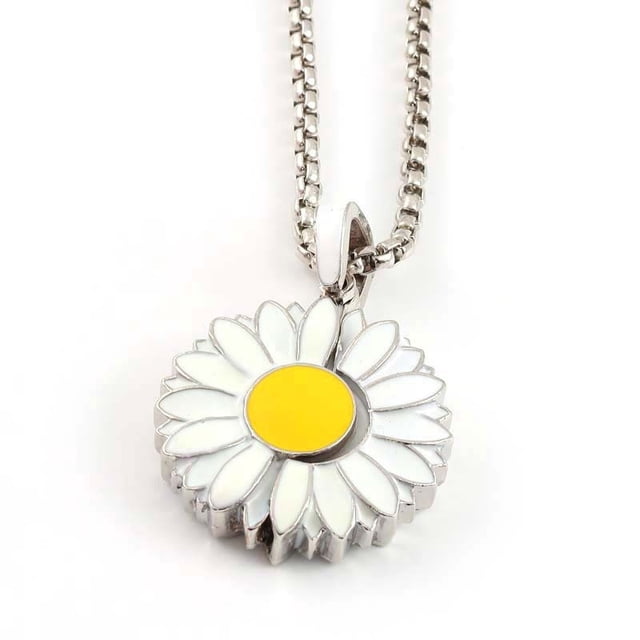 Collar con medallón de margarita Colgante de gota de aceite de girasol Collar de girasol que se puede abrir de doble capa Wmkox8yi sjalhkljlk1187