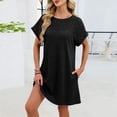 thumbnail image 4 of Hurxie Womens Crochet Swim Cover Up Short Sleeve Waffle Knit Tops Bathing Suit Beach Dress Crew Neck Hollow Out Dresses Black,L, 4 of 6