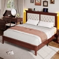 thumbnail image 6 of Lifezone Queen Solid Wood Platform Bed Frame, White Diamond Tufted Upholstered Headboard with LED Light, Noise-Free, Reddish Brown, 6 of 7