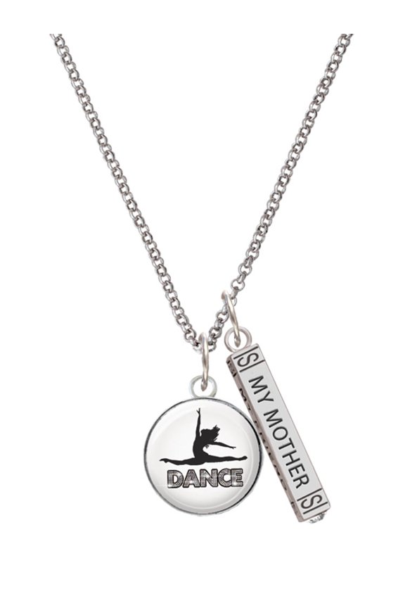 Silvertone Domed Contemporary Dance Splits Silvertone Always My Mother Bar Charm Necklace, 23"