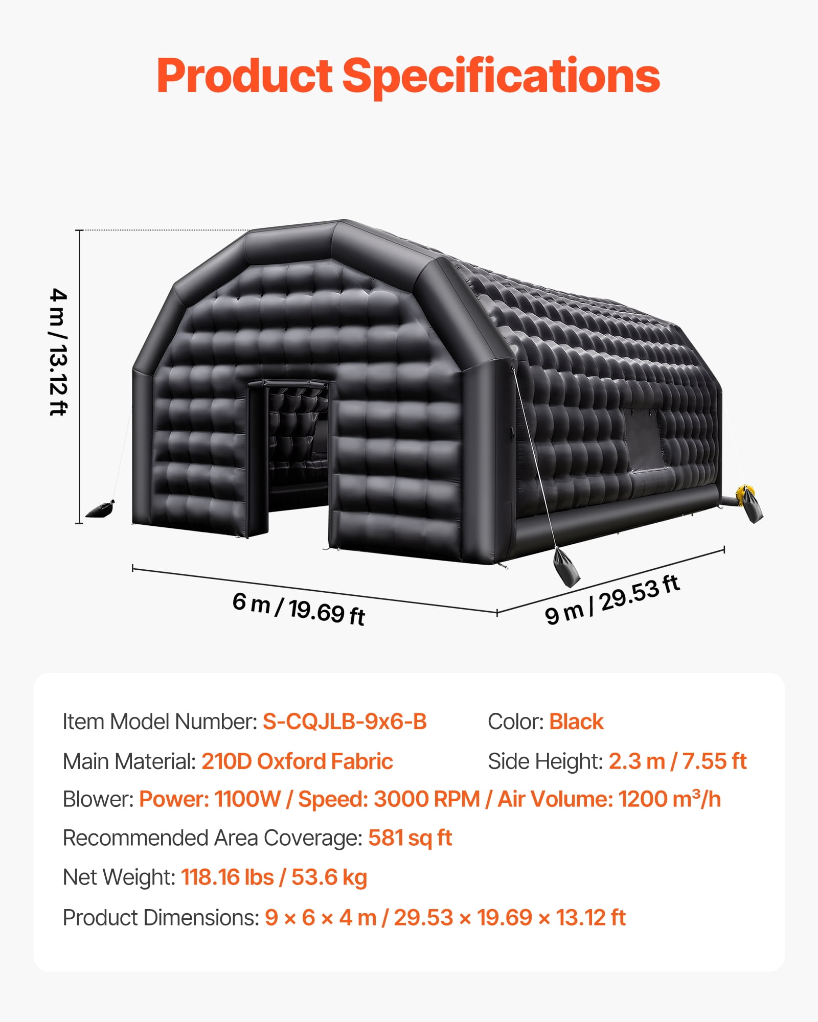 VEVOR Inflatable Nightclub, 29.5 x 19.7 x 13.1 ft Inflatable Party Tent with 1100W Blower & Sandbag, Ventilated Blow up Night Club with 2 Windows, Air Cube House for Event Birthday Wedding Party