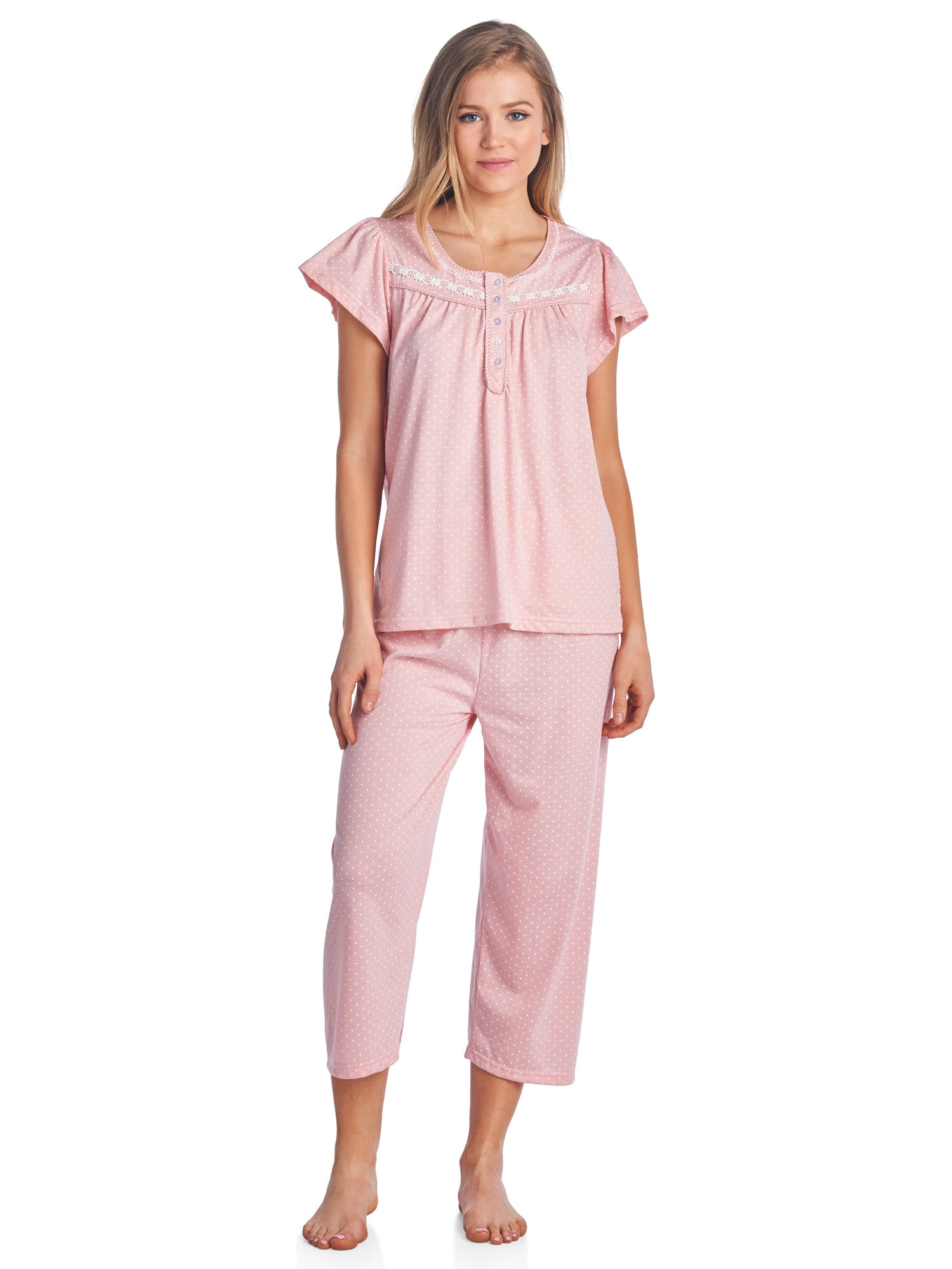 Women's - Women's Short Sleeve Dot Print Capri Pajama Set - Walmart.com ...