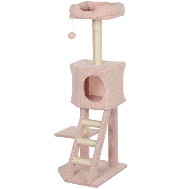 CoSoTower 47" Tall Cat Tree Tower with Condo, Ladder, Scratching Posts and Hanging Ball, Pink