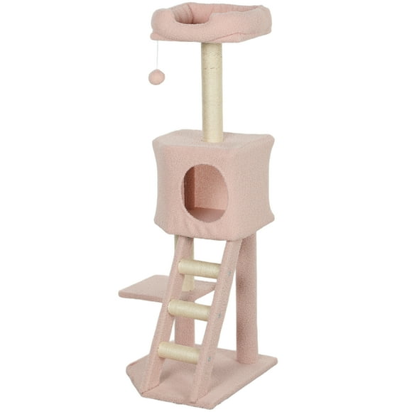 CoSoTower 47" Tall Cat Tree Tower with Condo, Ladder, Scratching Posts and Hanging Ball, Pink