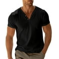 thumbnail image 3 of TrendOFT Mens Shirts Solid Button Placket V Neck Short Sleeve Casual Top Breathable Summer Daily Attire Relaxed Fit Lightweight Fashion Pullover Mens Tees Black L, 3 of 6